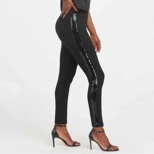 SPANX Black Leggings with Sequin Side Detail